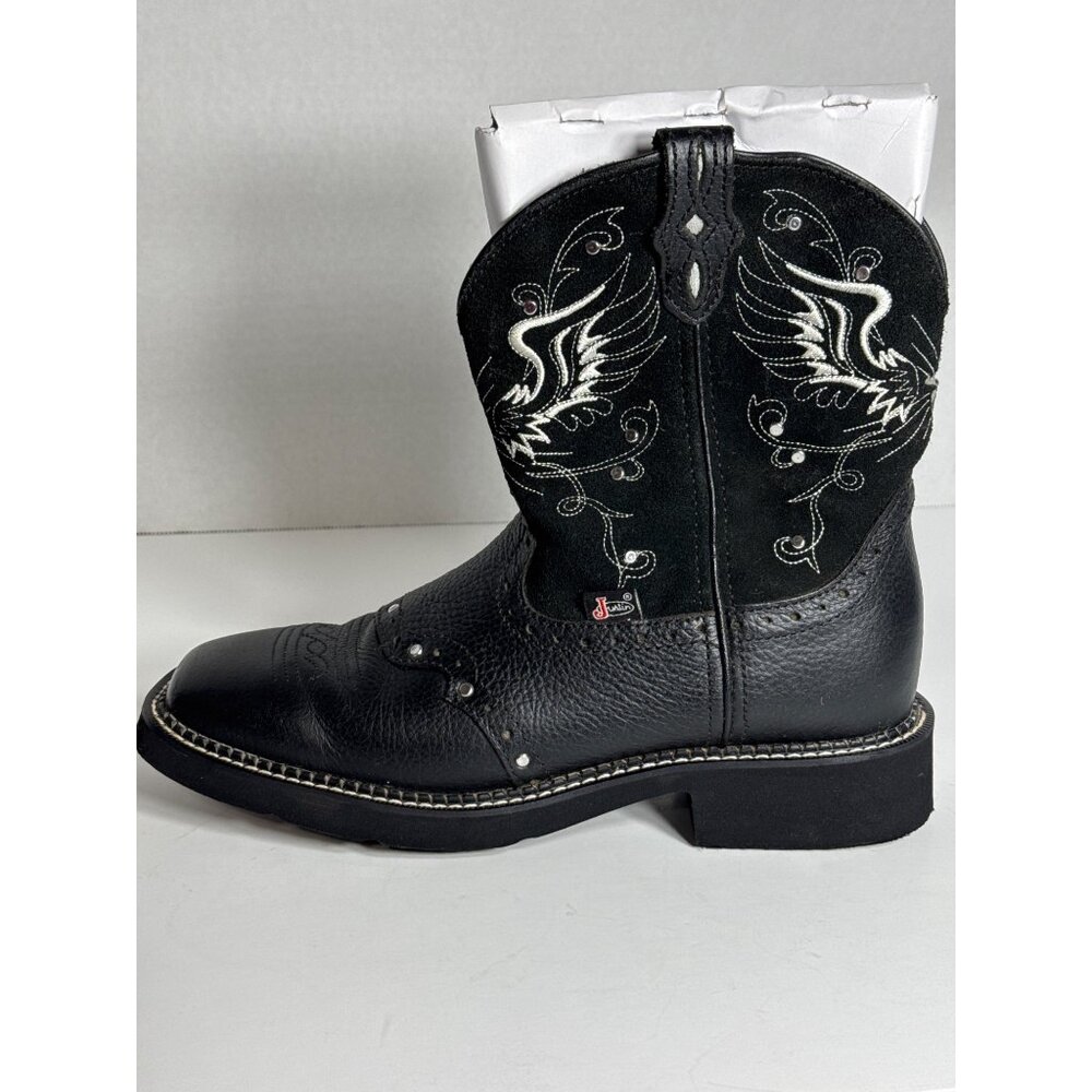 Justin Boots Black Gypsy Embroidered Square Toe Western L9977 Womens 8.5B - Picture 9 of 16